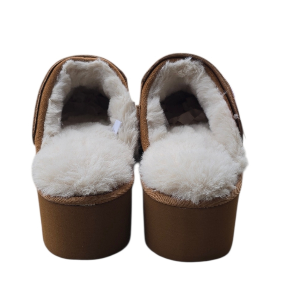 Suede Faux Fur Slip On Tan Platform Convertible Clogs Size 8 - Picture 6 of 6